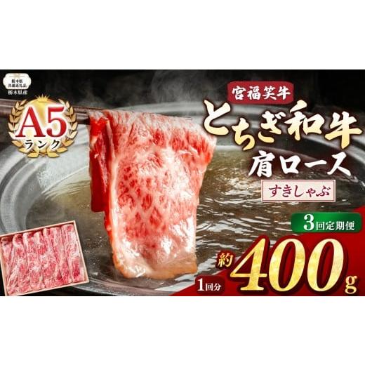 ふるさと納税 牛肉 しゃぶしゃぶ 栃木県 下野市 栃木県共通返礼品 定期便3回 宮福笑牛(とちぎ和牛) A5 肩ロースすきしゃぶ 約400g | 黒毛 和牛 牛肉 焼肉 と…