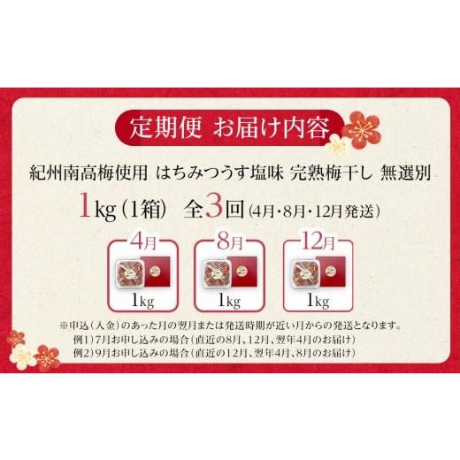 ふるさと納税 加工品等 梅干 和歌山県 九度山町 定期便（4月・8月・12月）全3回お届け 紀州南高梅使用 はちみつ うす塩味 完熟梅干し 無選別 1kg ［TM215］_7