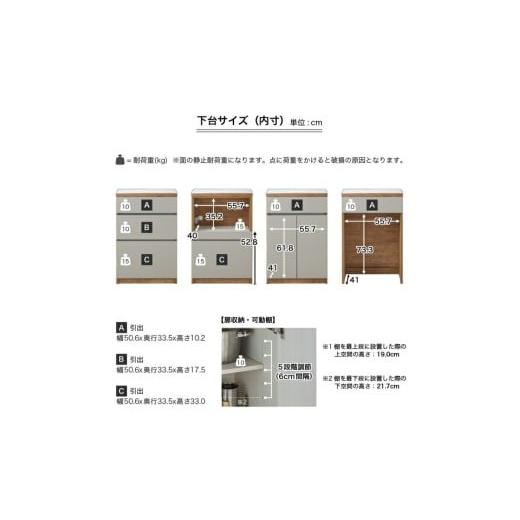 ふるさと納税 家具 収納家具 福岡県 久留米市  開梱設置 キッチンボード カフェ120 120上台＋ダスト収納＋3段引出（ナチュラル＆グレー）_開梱設置 キッチン…の画像