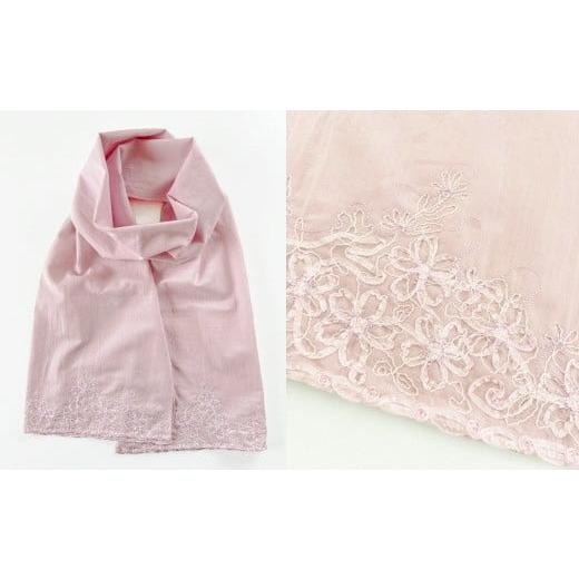 ふるさと納税 小物 ストール・マフラー 新潟県 五泉市 ストール さくら柄 刺繍ストール オーガニックコットン ( ピンク ) レディース 日本製 | サクラ 桜 おし…