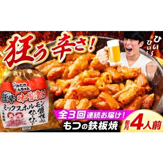 ふるさと納税 豚肉 ホルモン 岐阜県 御嵩町 3回定期便 「元祖みたけとんちゃん」 狂辛 味噌漬け ミックスホルモン 2袋(4人前) / モツ もつ 白もつ ホルモ…