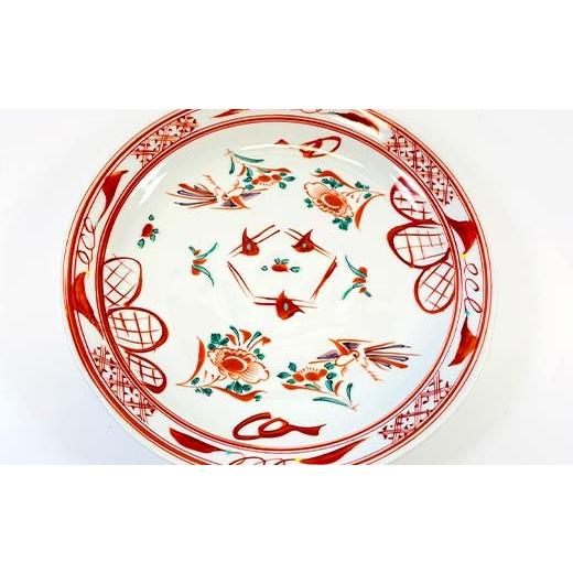 ふるさと納税 陶磁器・漆器・ガラス 石川県 加賀市 九谷焼 盛皿 赤絵 伝統 色絵磁器 九谷五彩 手描き 一点もの インテリア 食器 皿 F6P-2864の画像