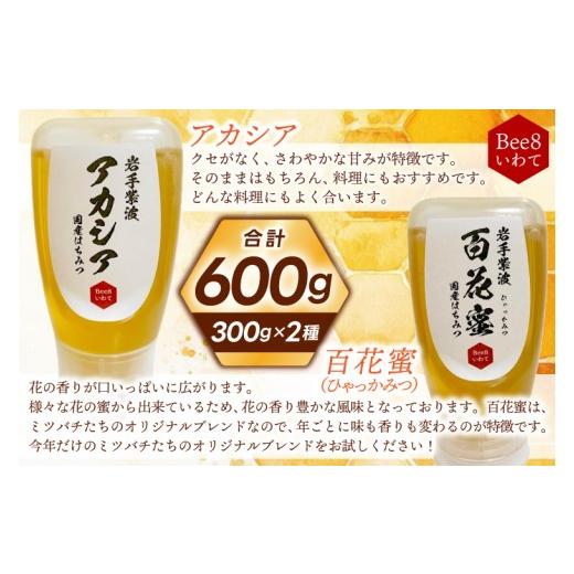 ふるさと納税 加工品等 はちみつ 岩手県 紫波町 純粋はちみつ 300g×2本（アカシア・百花蜜） (ES001)の画像