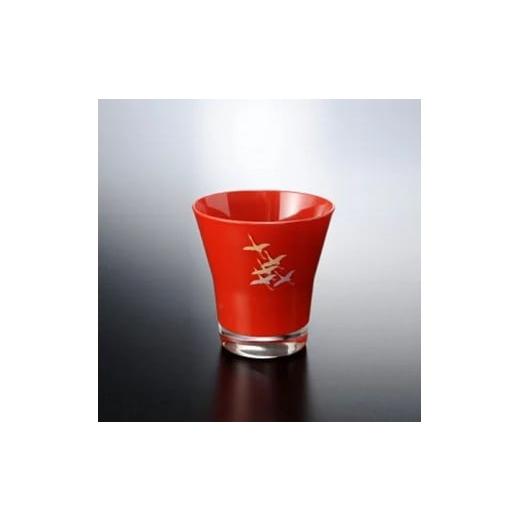 ふるさと納税 雑貨・日用品 グラス 和歌山県 海南市 みよし漆器本舗 紀州塗り ぬりもん de Verre フリーグラス 蒔絵 千羽鶴 赤 210ml 赤の画像