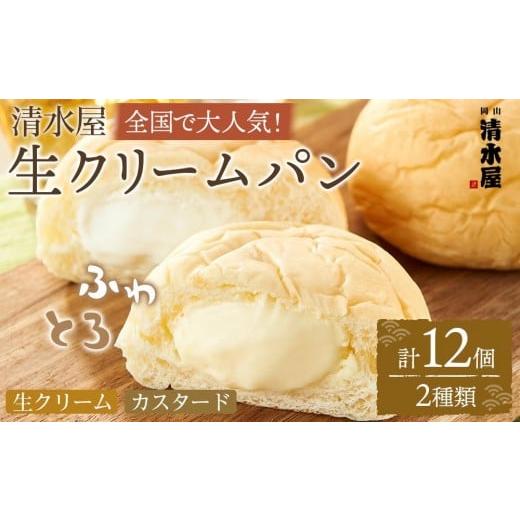 ふるさと納税 パン 菓子パン 岡山県 岡山市 11月発送 究極のふわとろ食感 清水屋 生クリームパン 12個 2種(カスタード・生クリーム) 2025年11月発送