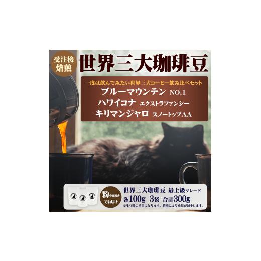 ふるさと納税 コーヒー コーヒー粉 神奈川県 藤沢市 世界 三大 コーヒー 粉 詰め合わせ セット 100g × 3袋 珈琲 珈琲豆 ハワイコナ ブルーマウンテン キリマ…