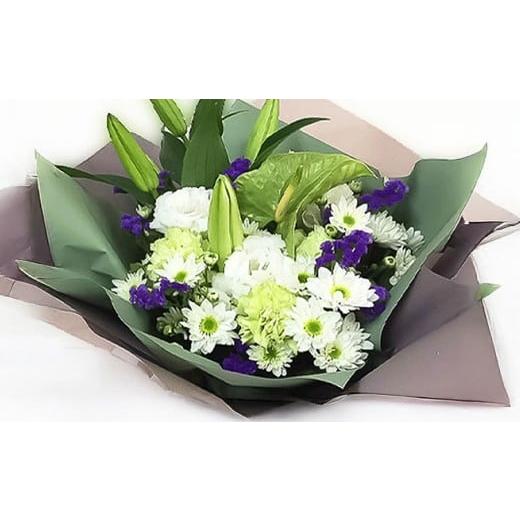 ふるさと納税 雑貨・日用品 花 熊本県 熊本市 白+パープル系 お供え用 生花 (仏花) アレンジ Lサイズ 生け花 花 フラワー お供え 仏壇 日用品 雑貨 九州 …