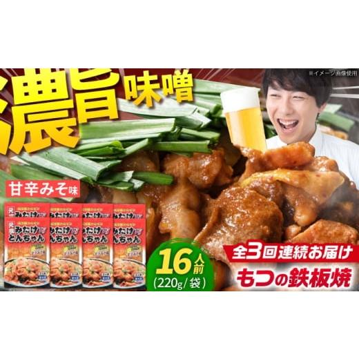 ふるさと納税 豚肉 ホルモン 岐阜県 御嵩町 3回定期便 岐阜県産豚もつの鉄板焼き「元祖みたけとんちゃん」甘辛みそ味 8袋(16人前) / モツ もつ 白もつ ホ…