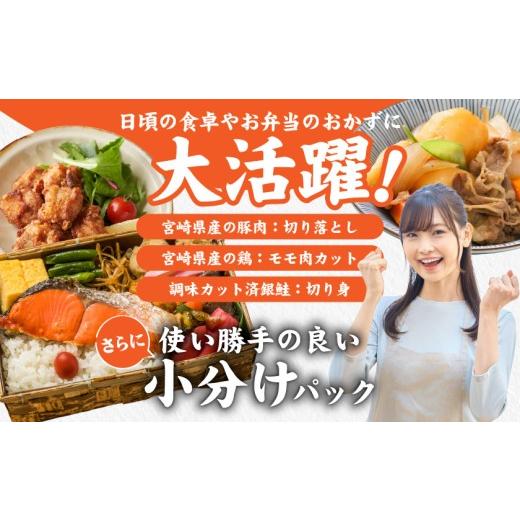 ふるさと納税 魚貝類 鮭 宮崎県 都城市  肉×魚 小分け3種セット(豚切り落とし250g×5P・鶏モモカット済300g×4P・銀鮭500g×3P)_23-8401_(都城市) 小分けパッ…_2