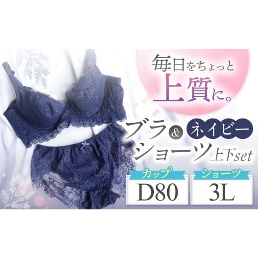 ふるさと納税 ファッション 千葉県 君津市 ブラ&ショーツ 上下セット ネイビー D80&ショーツ 3L | 女性用下着 レディース ブラ&ショーツ ブラ ショーツ ネ…