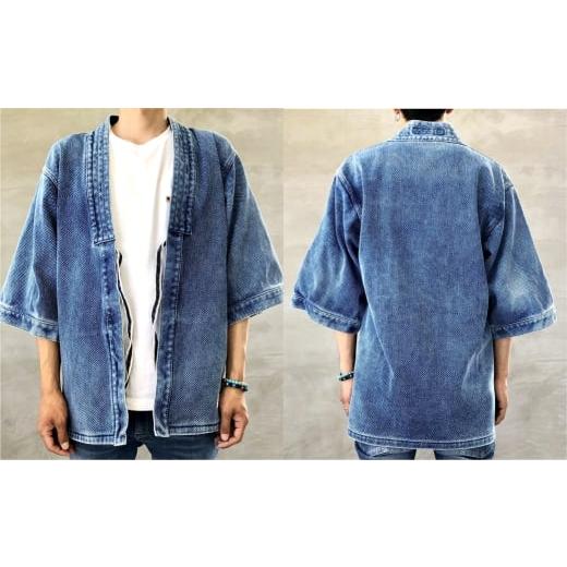 ふるさと納税 服 男 岡山県 倉敷市  特大サイズ BLUE SAKURA 刺し子 着物ジャケット（半袖）DNTSW07LID 着物 ジャケット モダンジャケット 上着 服 ファッショ…の画像