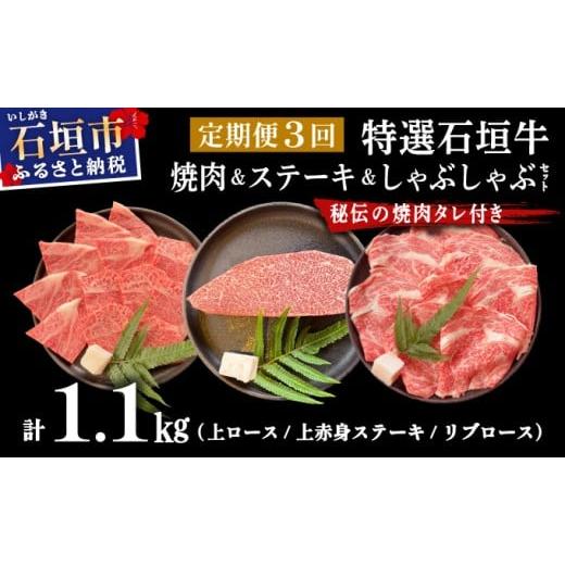 ふるさと納税 牛肉 焼肉・バーベキュー 沖縄県 石垣市 2025年11月以降順次発送 3回定期便 希少な特選石垣牛をご家庭で 全3回合計1.1kg 上ロース、上赤身(ウ…
