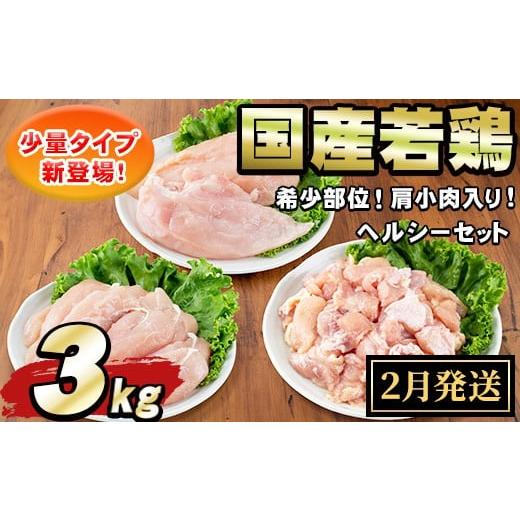 ふるさと納税 鶏肉 セット 鹿児島県 東串良町 0074805a-2602 2026年2月発送予定 国産若鶏肉ヘルシーセット(合計3kg・ムネ、ささみ、肩小肉) 鶏肉 鳥肉 とり肉…