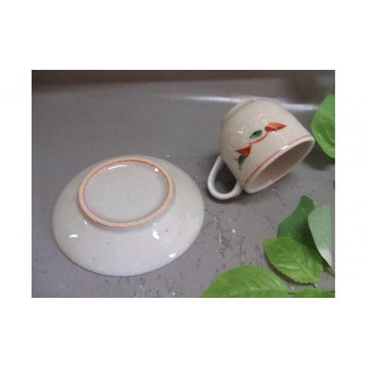 ふるさと納税 陶磁器・漆器・ガラス 滋賀県 甲賀市  信楽焼 白釉上絵付カップ＆ソーサー   うつわ nwu-025の画像