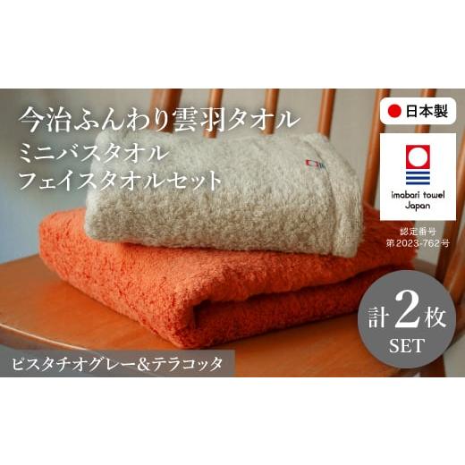 ふるさと納税 タオル・寝具 バスタオル 大阪府 箕面市 今治ふんわり雲羽タオル ミニバスタオル・フェイスタオルセット(BTテラコッタ、FTピスタチオグレー・各1…