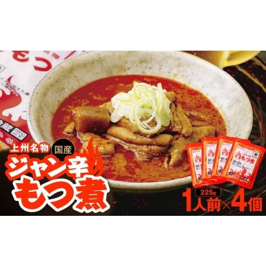 ふるさと納税 加工品等 群馬県 前橋市 もつ煮専門店 雷太郎 ジャン辛もつ煮 1人前×4個/赤 | 旨辛 モツ煮 もつ煮込み モツ煮込み ビール 酒 温まる おかず お…