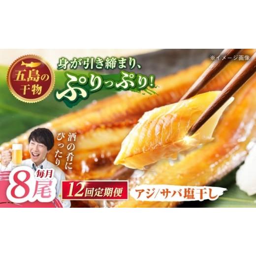 ふるさと納税 干物 アジ 長崎県 五島市  12回定期便 M 一夜干し 塩干し（アジ／サバ）計8尾 五島市／愛情食彩 PCH020 干物 ひもの 一夜干し アジ サバ おつま…の画像