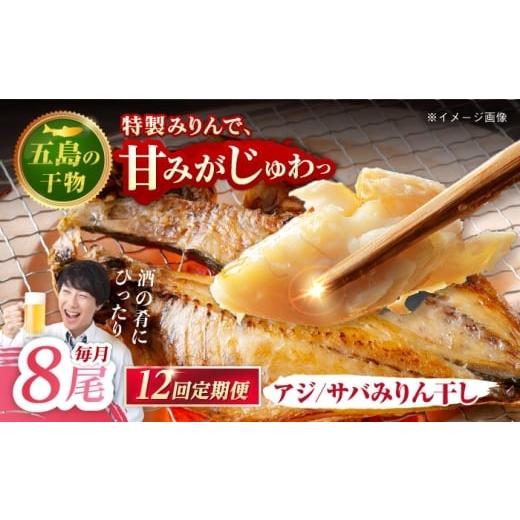 ふるさと納税 干物 アジ 長崎県 五島市  12回定期便 M 一夜干し みりん干し（アジ／サバ）計8尾分 五島市／愛情食彩 PCH024 干物 みりん干し あじ アジ さば …の画像