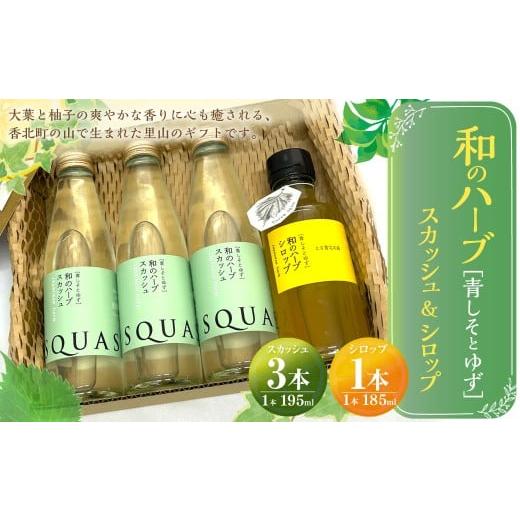 ふるさと納税 果汁飲料 高知県 香美市 和のハーブスカッシュ 195ml×3本、 和のハーブシロップ 185ml×1本 (計4本) 和風 ハーブ スカッシュ 大葉 ゆず シロ…