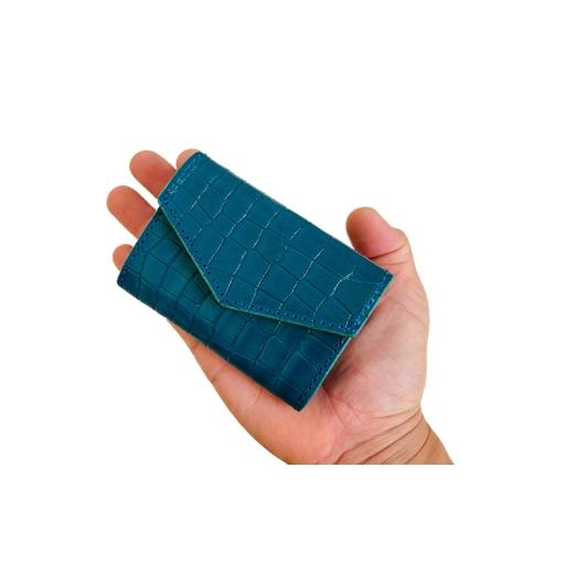 ふるさと納税 財布 愛知県 日進市 財布 手のひらサイズのレザーコンパクトウォレット ブルークロコ型押し 牛革 レザー 小銭入れ 札入れ コンパクト クロコ柄 …の画像