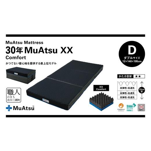 ふるさと納税 タオル・寝具 敷布団 山梨県 市川三郷町 30年 ムアツ マットレス XX コンフォート ダブル 三つ折り 折りたたみ マットレス 約 10cm 極厚 12cm 敷…の画像