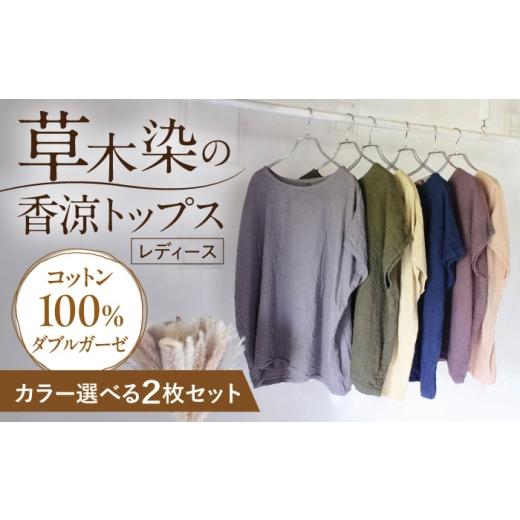 ふるさと納税 服 女 長崎県 大村市 カラーが選べる2枚セット ダブルガーゼ 香涼トップス ／ ダブルガーゼ ガーゼ生地 コットン 綿100 草木染め トップス ゆっ…_1