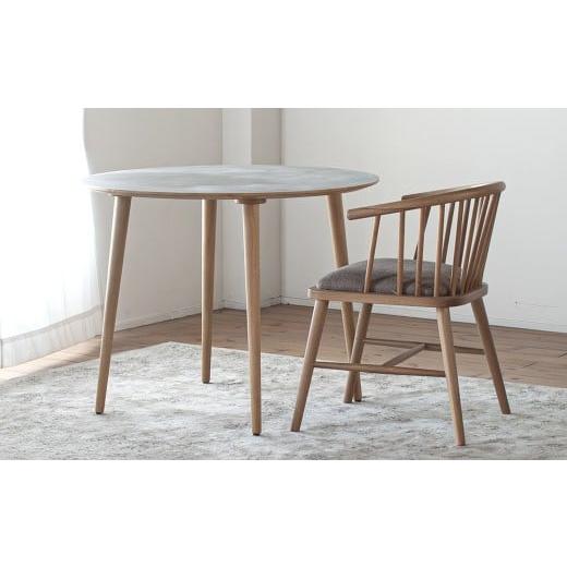 ふるさと納税 家具 テーブル 福岡県 柳川市 モルタル調メラミン材のラウンドダイニング (70cm) 木部オーク色 / テーブル 机 ラウンドテーブル 丸テーブル …