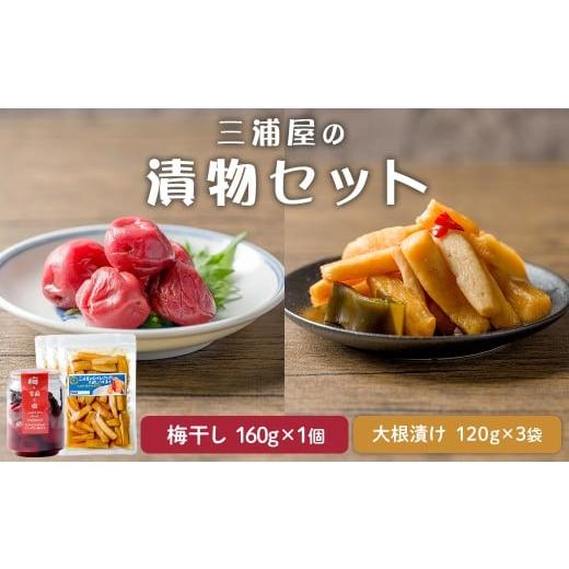 ふるさと納税 加工品等 梅干 宮城県 大和町 三浦屋の漬物2種セット むげんぱりぱり大根しょうゆ漬け(120g×3袋) 昔ながらのしょっぱい梅干し(160g×1個) 大根…