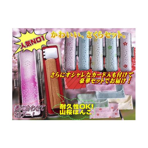 ふるさと納税 民芸品・工芸品 山梨県 市川三郷町 老舗が作った「天然材さくら満天ハンコセット」 カード・名刺入付 ピンク 鈴木屋印材店 5839-7013 0093 ピン…