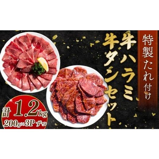 ふるさと納税 牛肉 タン 高知県 室戸市 自家製 牛ハラミたれ漬け&amp;牛タンスライス味付け 200g×3ずつ 計1.2kg 訳あり 数量限定 牛肉 焼肉 焼き肉 BBQ バー…