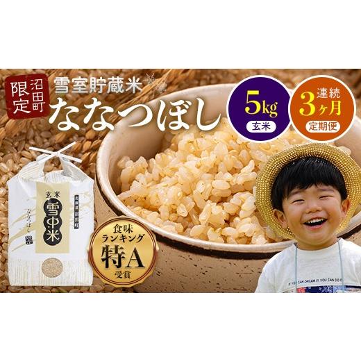 ふるさと納税 玄米 北海道 沼田町 定期便3ヶ月 ななつぼし 玄米 5kg(5kg×1袋) 5月発送開始 特Aランク米 令和7年産 雪冷気 籾貯蔵 雪中米 北海道 nr-1152