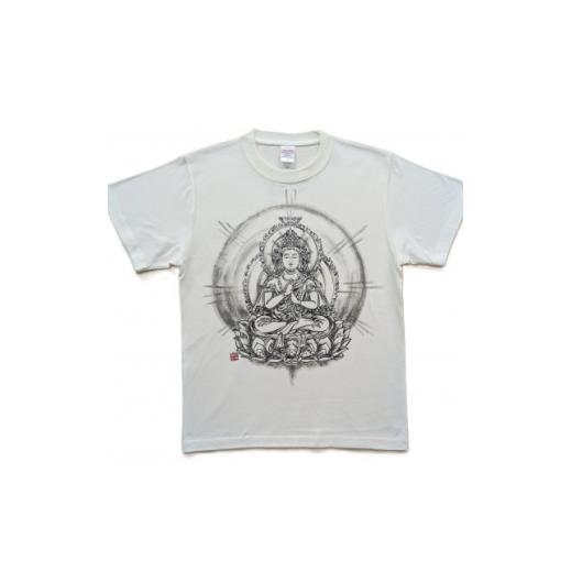 ふるさと納税 服 男 大阪府 和泉市 手描きTシャツ 仏画 大日如来 金剛界 白 (半袖 Lサイズ) 1662849