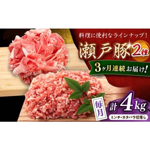 ふるさと納税 豚肉 バラ 愛知県 瀬戸市 全3回定期便 瀬戸豚2種セット(ミンチ+カタバラ切落し) 計4kg / 豚肉 小分け ミンチ 切り落とし / 瀬戸市 / 関屋精…