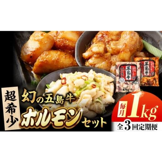 ふるさと納税 牛肉 ホルモン 長崎県 五島市 3回定期便 幻の五島牛ホルモン 1kg 味付け有り・無しセット 五島市/ごとう農業協同組合