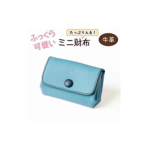 ふるさと納税 財布 兵庫県 尼崎市 HEDGE たつの産牛革を使ったミニ財布 ふっくらフォルムに現金カードがしたっぷり入る スカイブルー 1679751