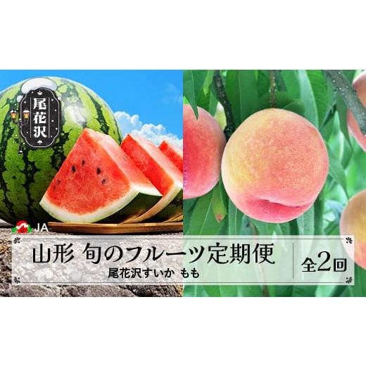 ふるさと納税 もも 山形県 尾花沢市 先行予約 全2回 フルーツ定期便 尾花沢すいか もも 令和8年産 2026年産 山形県産 フルーツ くだもの 定期便 送料無料 沖縄…