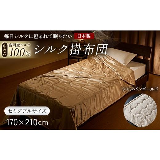 ふるさと納税 タオル・寝具 掛け布団 群馬県 富岡市 「毎日シルクに包まれて眠りたい」 中わた 富岡産シルク100% シルク掛布団(セミダブルサイズ) シャンパ…