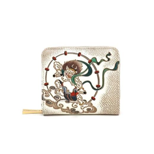 ふるさと納税 財布 東京都 墨田区 文庫屋大関 二つ折りファスナーミニ財布 風神雷神 皮革工芸品 財布 二つ折り 小物 お札 カード 小銭 コンパクト 牛革 手作…