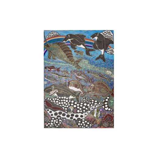 ふるさと納税 雑貨・日用品 絵画 香川県 坂出市 海の楽園|三宅剛 ペン画アート作品 原画/海・イルカ・クジラ・虹