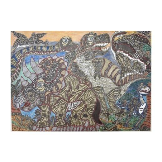 ふるさと納税 雑貨・日用品 絵画 香川県 坂出市 恐竜軍団|三宅剛 ペン画アート作品 原画/ティラノサウルス・トリケラトプス