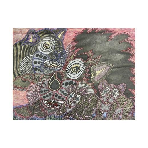 ふるさと納税 雑貨・日用品 絵画 香川県 坂出市 トラとライオンの親子|三宅剛 ペン画アート 原画/野生動物・家族愛