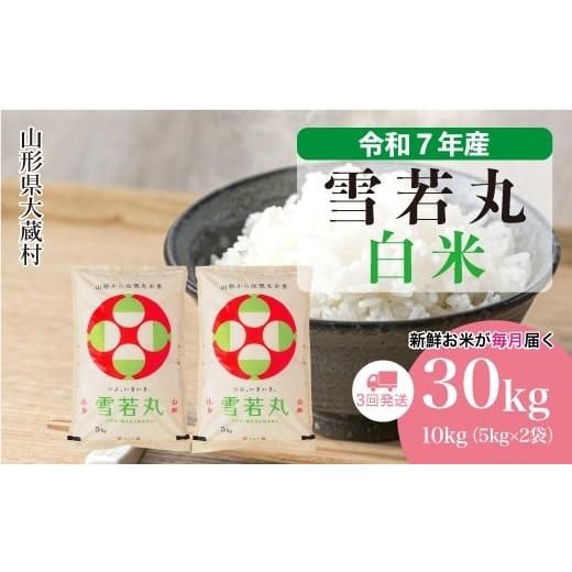 ふるさと納税 米 山形県 大蔵村 令和7年産米 雪若丸 白米 定期便 30kg (10kg×1ヶ月間隔で3回お届け) 配送時期選べます