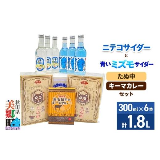 ふるさと納税 炭酸飲料 サイダー 秋田県 美郷町 ニテコサイダー3本・青いミズモサイダー3本とたぬ中・キーマカレーのセット 炭酸飲料 カレー キーマカレー レ…