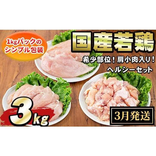 ふるさと納税 鶏肉 セット 鹿児島県 東串良町 0074805a-2603 2026年3月発送予定 国産若鶏肉ヘルシーセット(合計3kg・ムネ、ささみ、肩小肉) 鶏肉 鳥肉 とり肉…