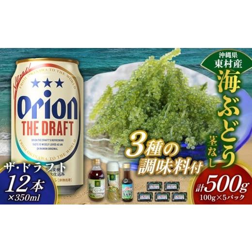 ふるさと納税 乾物 海藻 沖縄県 東村 東村を楽しむセット 海ぶどうセット(茎無)500g&調味料3種&ザ・ドラフト350ml×12本 海ブドウ 海ぶどう うみぶどう パ…