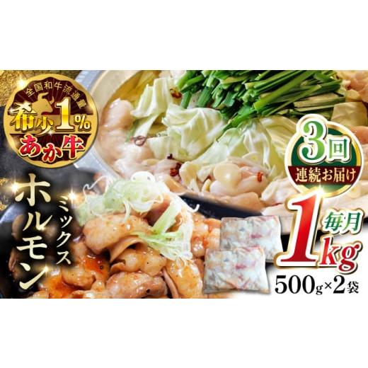 ふるさと納税 牛肉 ホルモン 熊本県 合志市 全3回定期便 熊本和牛あか牛ホルモン 約1kg 有限会社 三協畜産