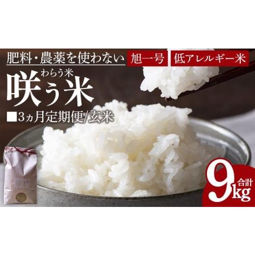 ふるさと納税 米 宮崎県 国富町 令和7年産 3ヵ月定期便「咲う米」(わらう米・自家採取旭一号)玄米 3kg 米 コメ お米 精米 自然栽培 低糖質米 ふっくら 朝ご…