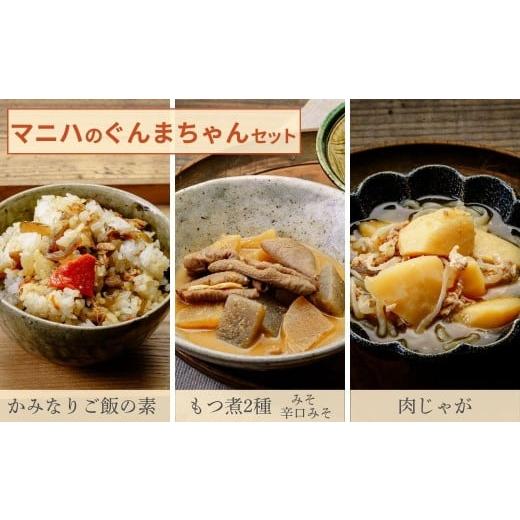 ふるさと納税 加工品等 レトルト 群馬県 前橋市 マニハ ぐんまちゃんセット(小袋)|もつ煮 肉じゃが 上州かみなりご飯 惣菜 上州グルメ 上州名物 地元食材 …