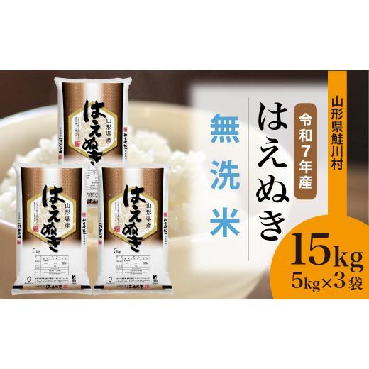 ふるさと納税 無洗米 山形県 鮭川村 令和7年産米 はえぬき 無洗米 15kg （5kg×3袋） 配送時期選べます 　山形県鮭川村_1