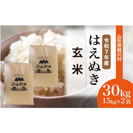 ふるさと納税 玄米 山形県 鮭川村 令和7年産米 はえぬき 玄米 30kg (15kg×2袋) 配送時期選べます 沖縄県・離島への配送不可 山形県鮭川村